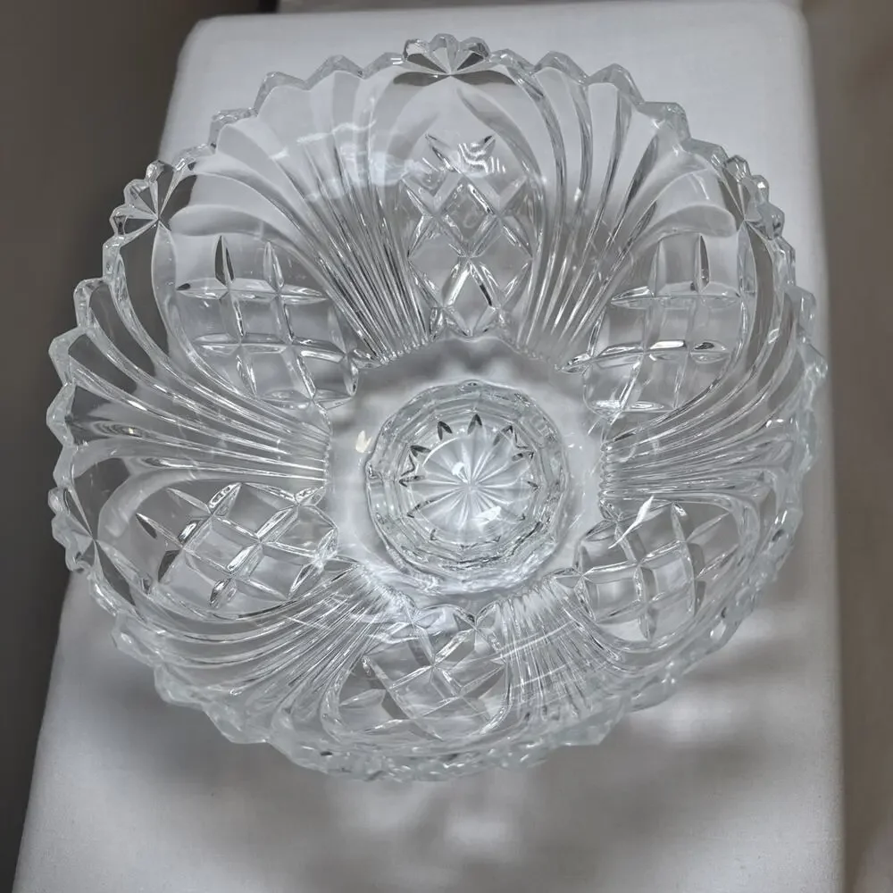 VTG Gorham Cut Lead Crystal Footed Pedestal Centerpiece Bowl 9” Heavy 1960's EUC